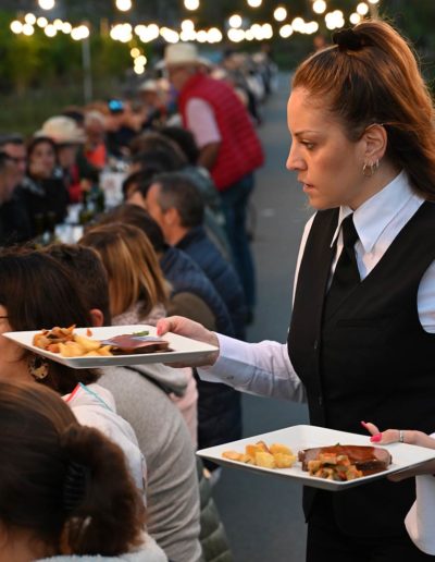 Repas au pied des vignes en soirée